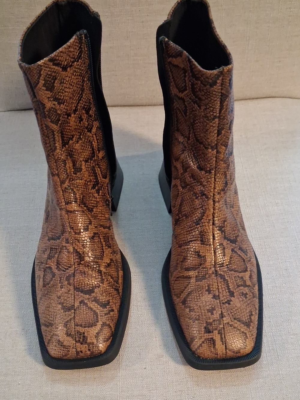 Vagabond Brown Snake-Print Heeled Ankle Boots
